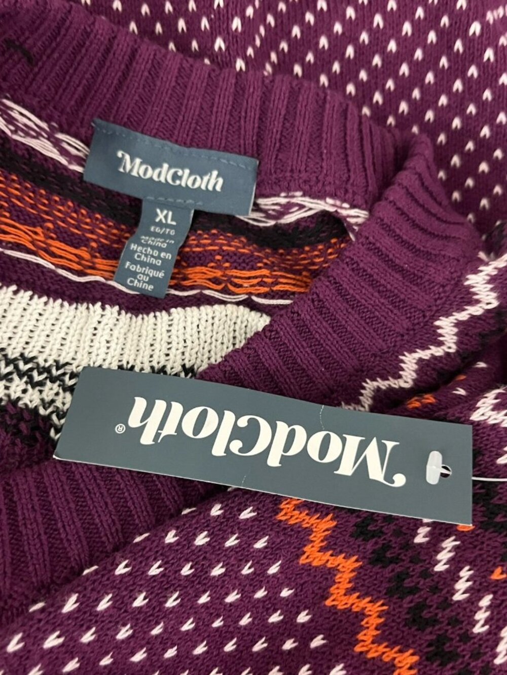 ModCloth Women's XL Ghost Halloween Fair Isle Sweater Purple NWT - Picture 5 of 8